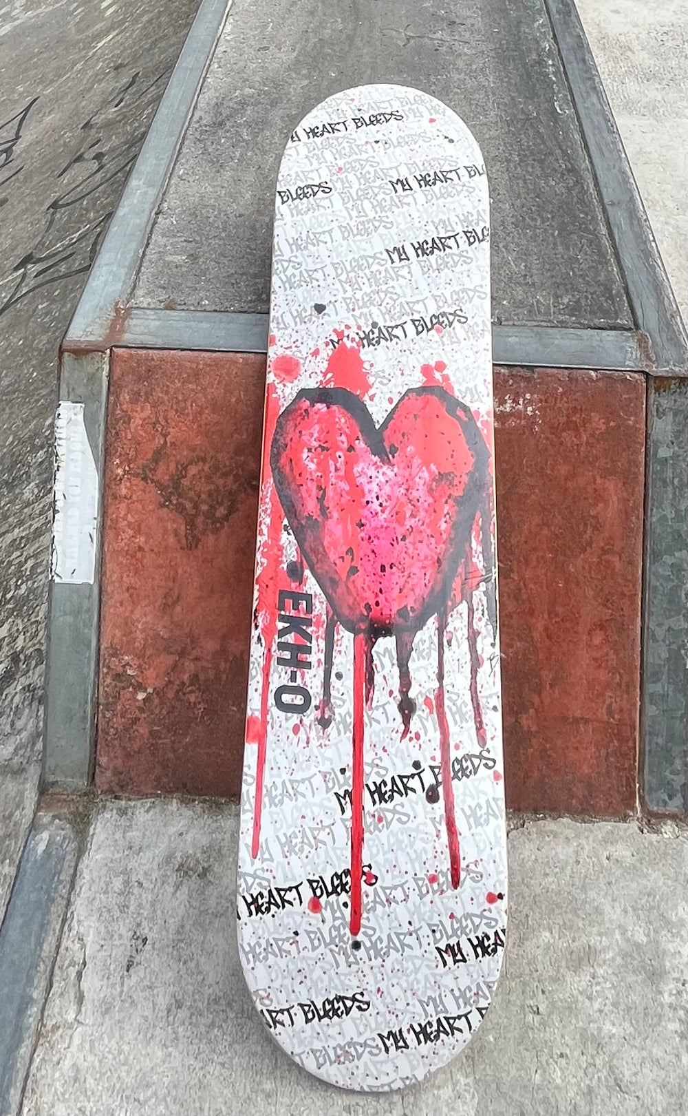 My Heart Bleeds skateboard deck at the skatepark