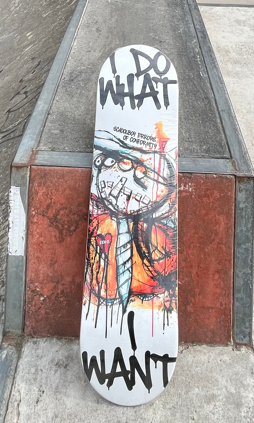 Schoolboy Errors of Conformity V2 skateboard deck at the skatepark