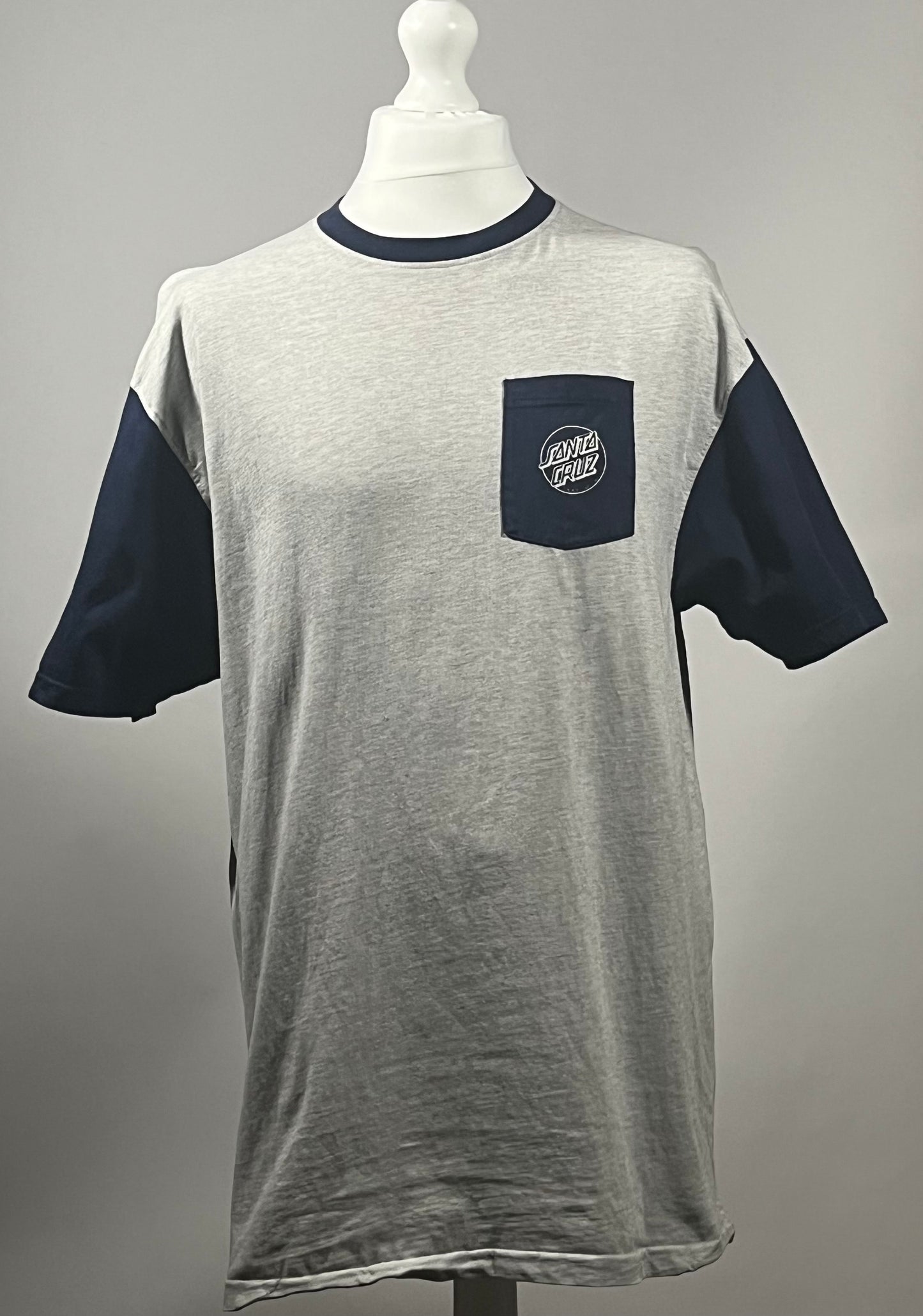 Santa Cruz Screaming Hand Pocket Grey Ringer T-Shirt