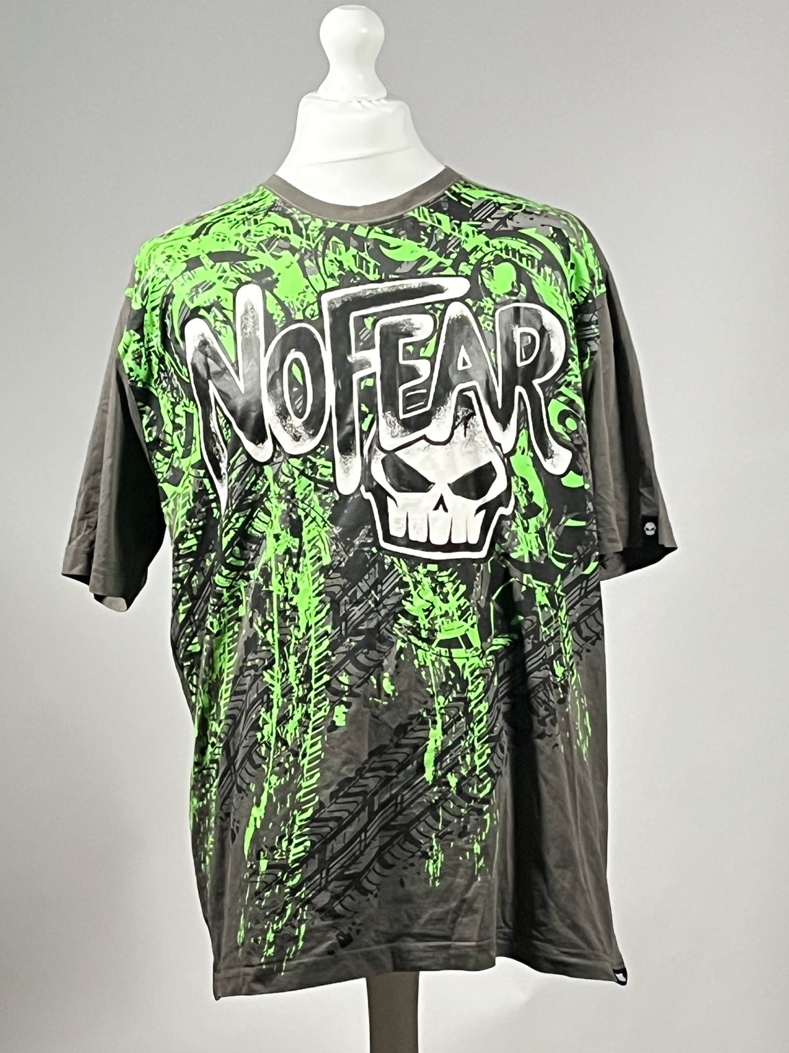 No Fear Skull Graphic T-Shirt - Green/Grey - Size 2XL