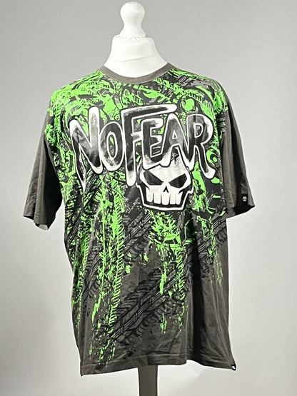 No Fear Skull Graphic T-Shirt - Green/Grey - Size 2XL