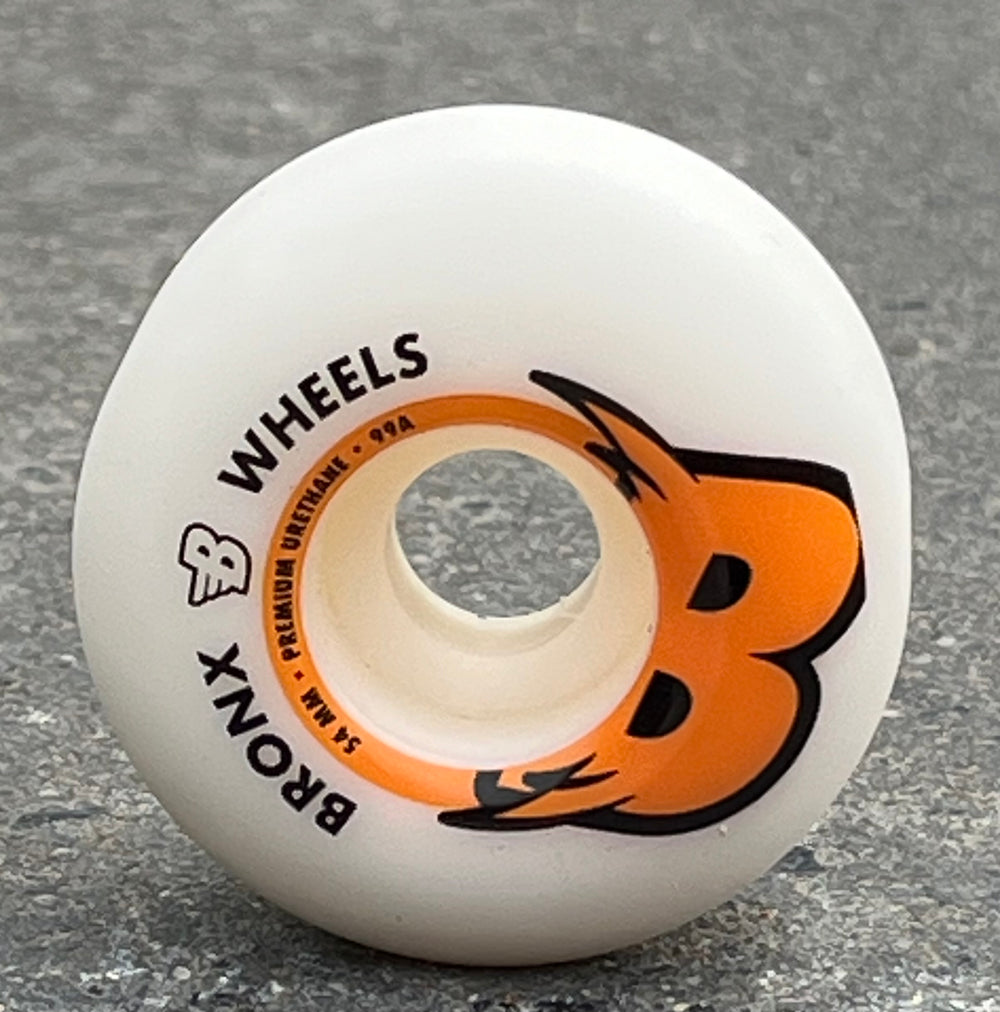Bronx Wheels 54mm 99A orange graphic close-up